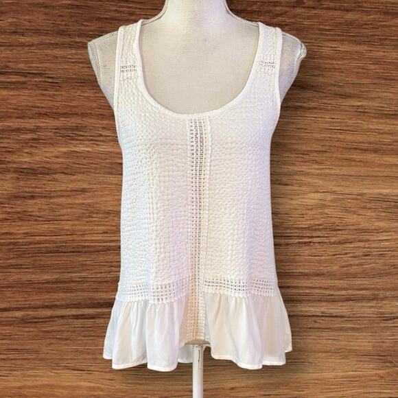 Eri + Ali Size S Savoia Flounce Top White Crochet Sleeveless Anthropologie - Picture 1 of 7